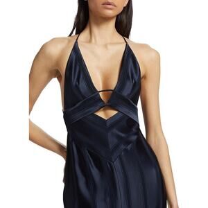 Galvan Prism Stripe Linen Jacquard Halter Maxi Dress Bluemoon - 34 (2)